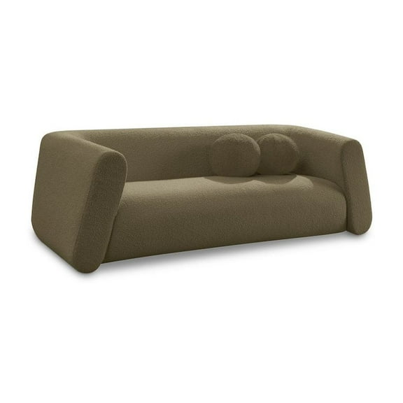 Meridian Furniture Abbington Contemporary Boucle Fabric Sofa in Olive Green