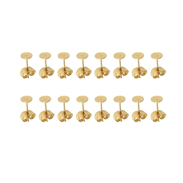 25 pares de pendientes de acero inoxidable de 6 mm con cierre de seguridad, tapones planos, decoración de joyería para mujeres y niñas (dorado)