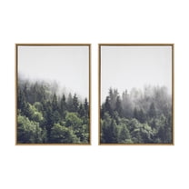 Kate and Laurel Sylvie Lush Green Forest on a Foggy Day Left and Right Framed Canvas Wall Art Set by The Creative Bunch Studio, 2 Piece Set 28x38 Natural, Forest Mountain Landscape Art Set for Wall