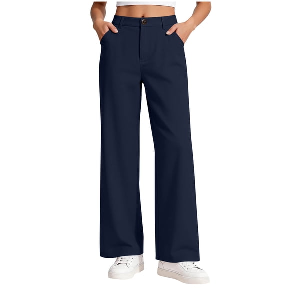Straight Leg Dress Pants for Girls High Waist School Uniform Trousers With Pockets Classroom Ceremony Casual Back To School Wear Office Inspired Look