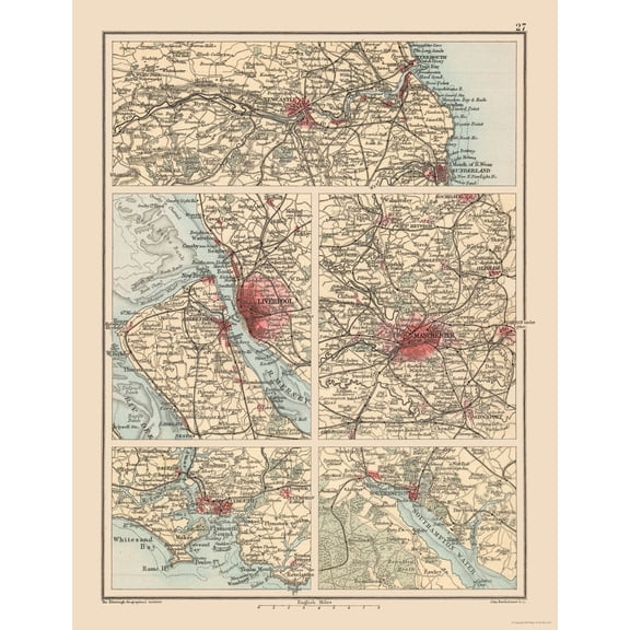 Historic Map - Major Cities United Kingdom - Bartholomew 1892 - 23 x 29.82 - Vintage Wall Art