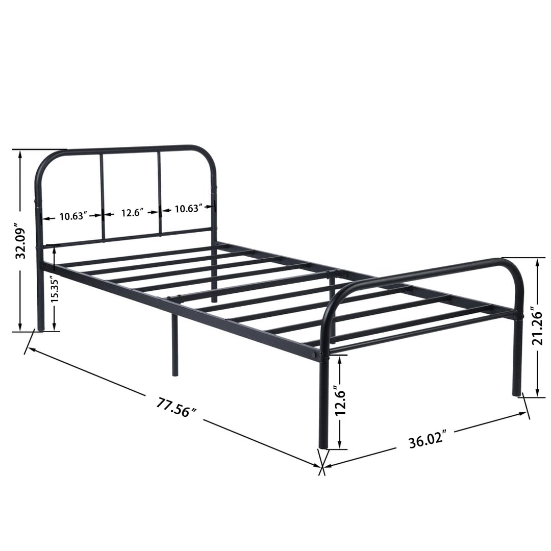 Gewnee 36''Twin Size Bed Frame,Heavy Duty Metal Platform Bed with Headboard & Footboard & Under Bed Storage,No Box Spring Needed,Black