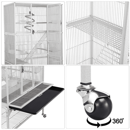 Yaheetech 69''H Extra Large Rolling Metal Pet Cage with Detachable Stand, White