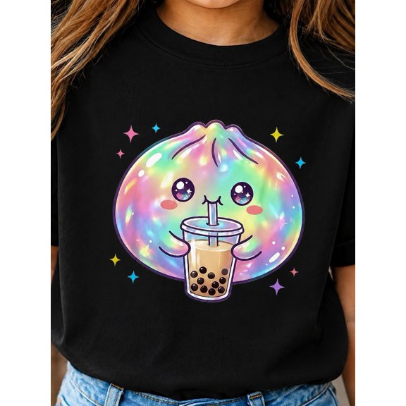 Childrens Wear Rainbow Bubble Tea Dumpling Graphic T Shirt For Kids Cute Funny Style Birthday Gift Unisex Short Sleeve Cotton Tee