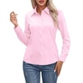 thumbnail image 2 of Only Moment Womens Tops Long Sleeve V Neck Polyurethane Fiber with Button Cuffs Dressy Casual Summer Outfits Early Fall Fashion Spring Clothes Pink,S, 2 of 6