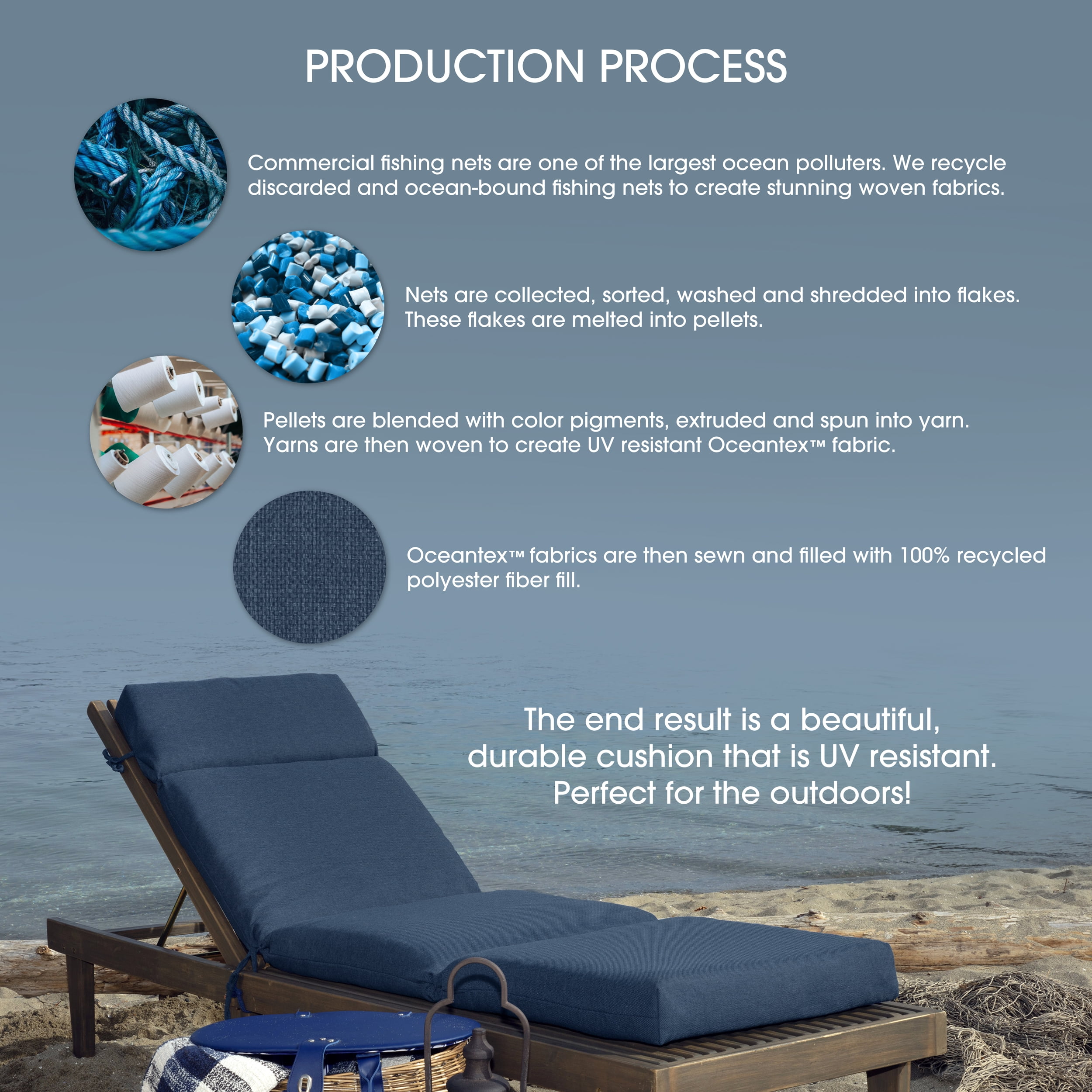ARDEN Oceantex Outdoor Rocking Chair or Adirondack Cushion, 21.5 x 19, Water Repellent, Fade Resistant 19 x 21.5, Pebble Grey Stripe