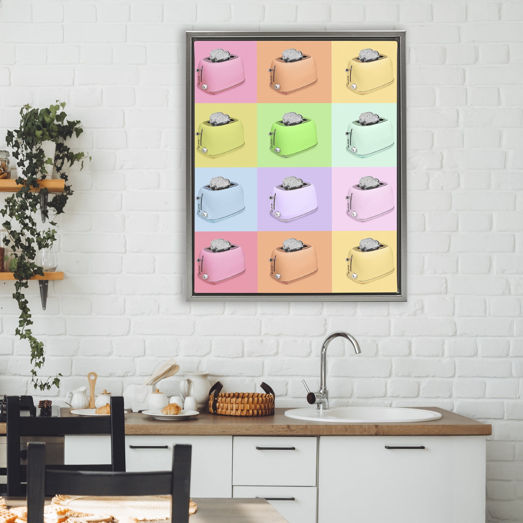 Stupell Industries Disco Toaster Oven Collage Gray Framed Floater Canvas Wall Art, design by LISH Creative