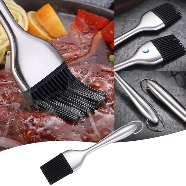 High Temperature Barbecue Brush for Cooking Utensils and Kitchen Tools – Stainless Steel and Silicone Brush for Grilling Baking Oil Seasoning and Barbecue