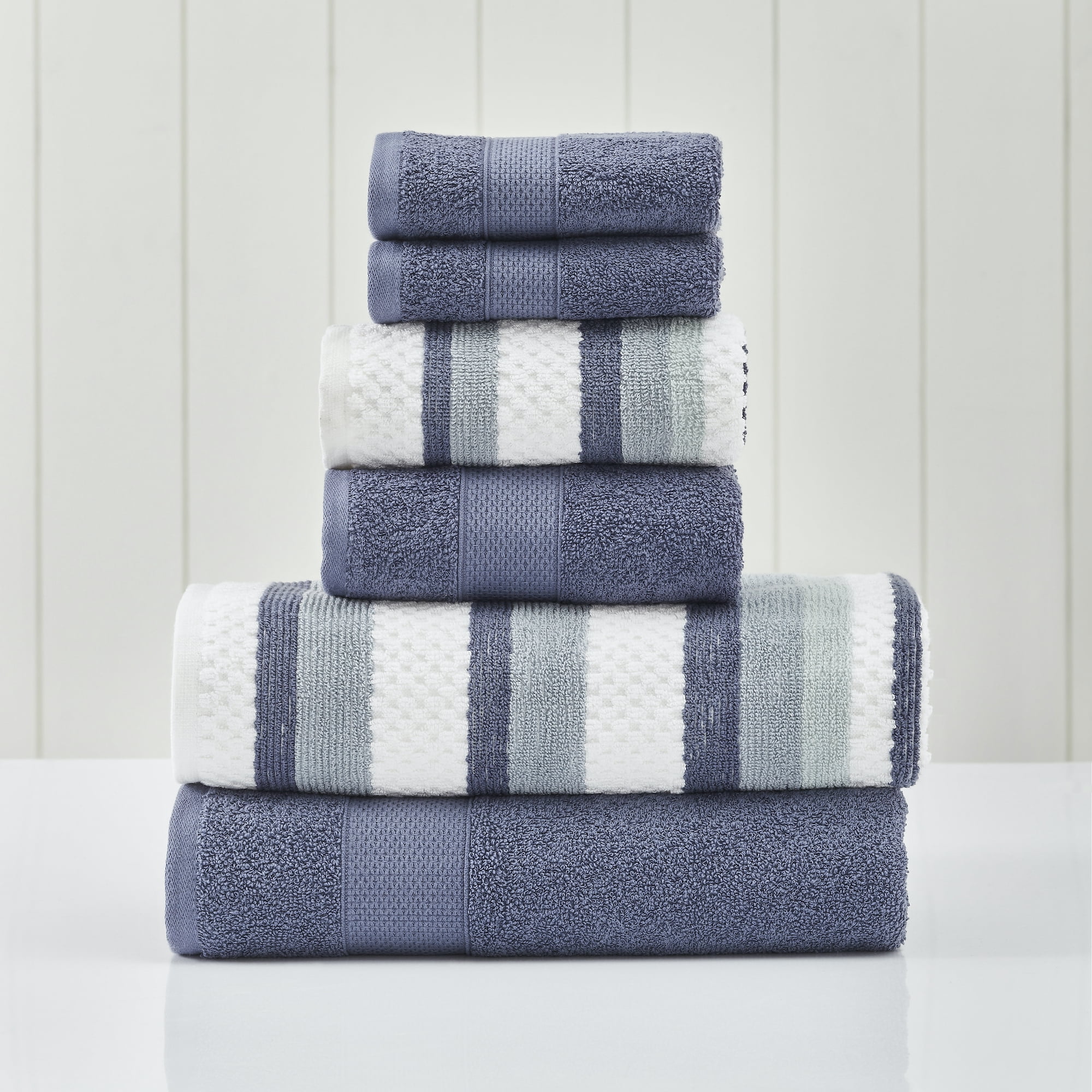 Modern Threads Pax Jacquard 6-Piece Adult Cotton Bath Towel Set, Denim