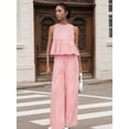 thumbnail image 5 of Womens 2 Piece Gingham Plaid Set Sleeveless Ruffle Tank Top Wide Leg Pants Summer Matching Lounge Outfits, 5 of 8