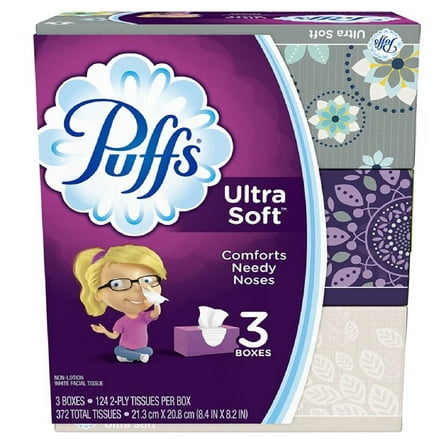 Puffs Ultra Soft Facial Tissues-124 ct, 3pk (Packaging may vary)