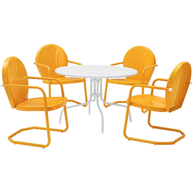 Pemberly Row Ensemble de Salle à Manger de Patio en Métal 5 Pcs, Blanc et Mandarine