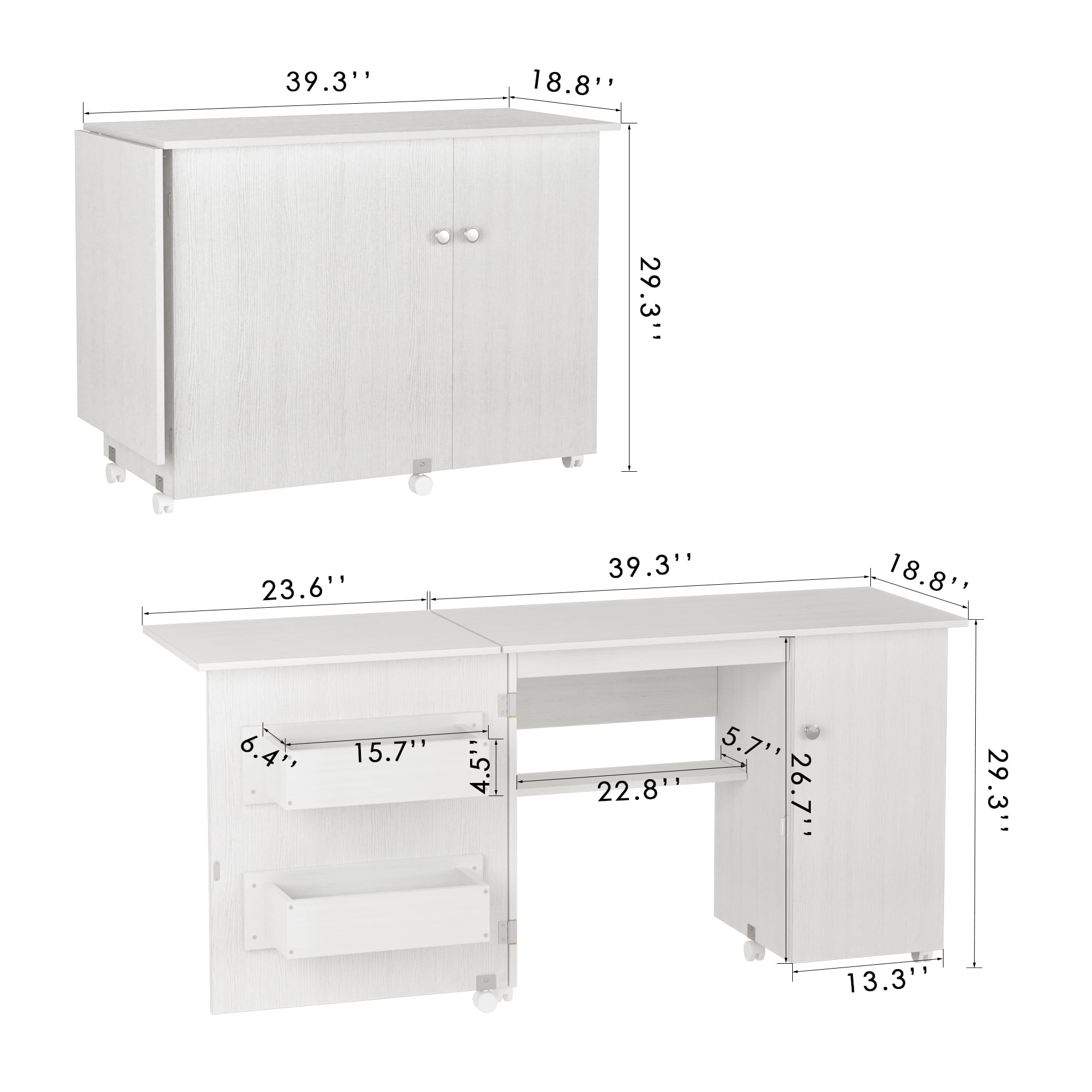 Folding Sewing Table, Sewing Machine Table with Storage Shelves, Rolli –  homfafurniture