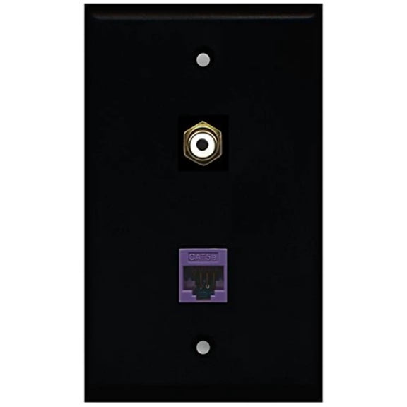 RiteAV - Black 1 Port RCA White 1 Port Cat5e Ethernet Purple Wall Plate