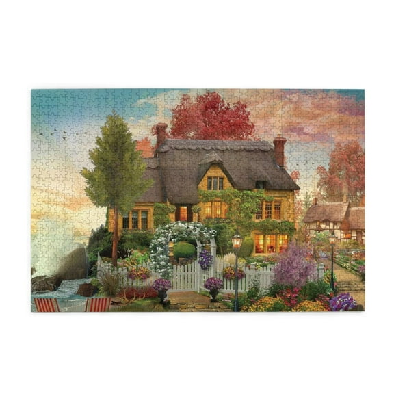 500 Piece Ocean Cottage Garden Jigsaw Puzzle Challenging Adult Puzzle Game Vibrant Artwork Unique Home Decor Great Gift Idea