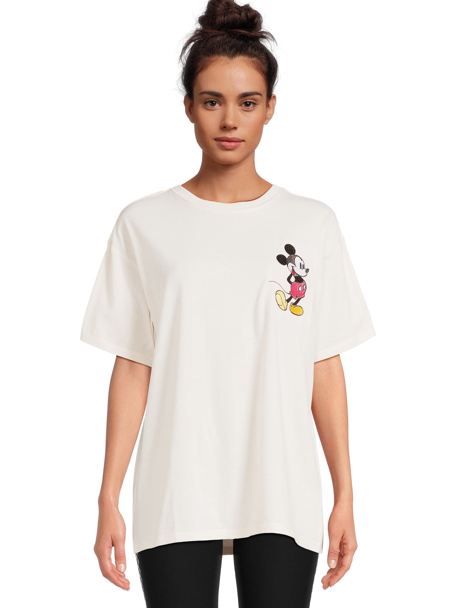 Disney Mickey Mouse Juniors Embroidered Oversized Graphic Tee, Sizes XS-3XL