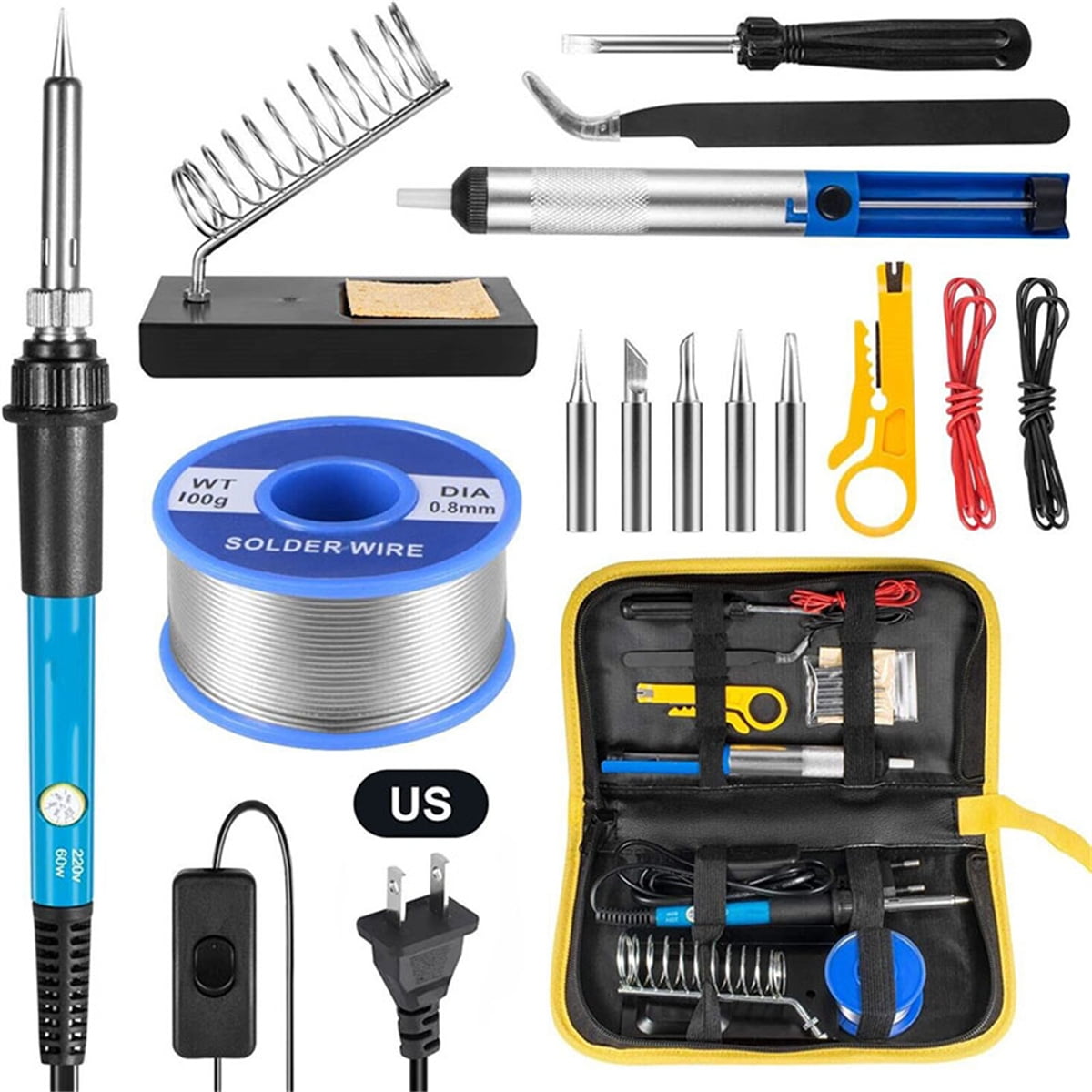 15 PCS Electric Soldering Iron Kit, 80W Adjustable Temperature Digital Display Repair Soldering Tool Electronic Circuit Board Precision Welding Small Tool Kit
