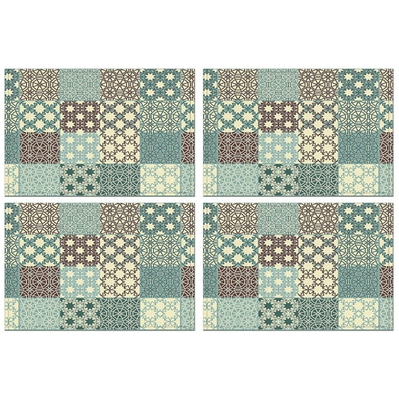 Artistic Tribal Bohemian Flax Placemats Set of 4, 12x18 Inch Rustic Vintage Style Classic Table Mats, Washable Earthy Ethnic Decor for Dining Table or Kitchen