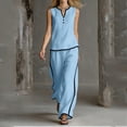 thumbnail image 4 of Mifsaly 2 Piece Summer Sets for Women Sleeveless V Neck Tank Top and Casual Wide Leg Pants with Pockets Lightweight Flowy Travel Vacation Matching Lounge Outfits Light Blue,XL, 4 of 6
