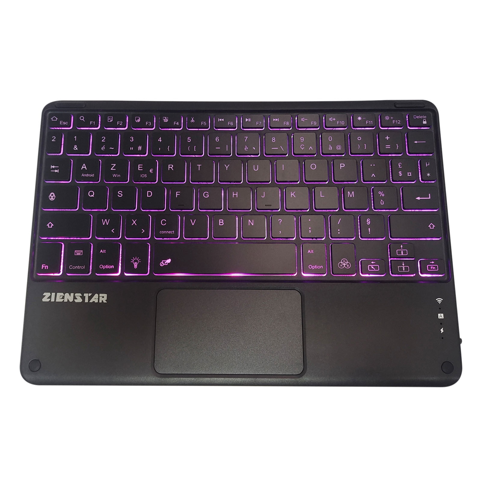Universal Wireless Bluetooth Keyboard Multimedia French AZERTY Keyboard 6-LED Color Backlit With Multi-Touch Mechanical Keyboard, Compact Form Factor, Tactile Switch With Ergonomic Vertical feel
