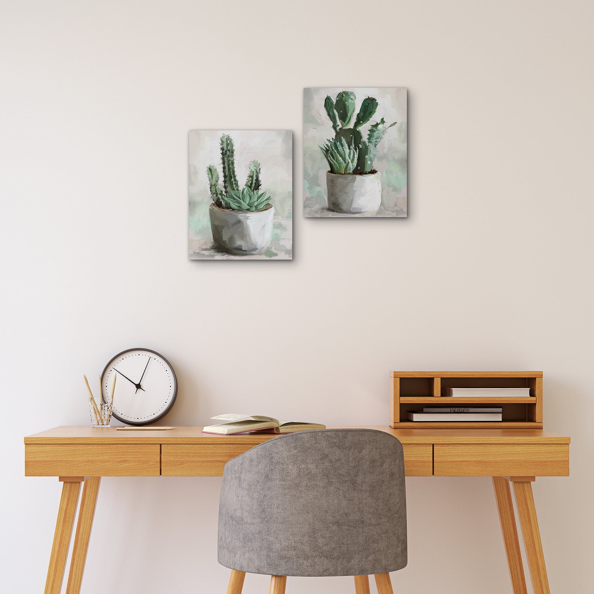 Masterpiece Art Gallery Desert Garden I & II Potted Cactus by Studio Arts Canvas Art Print