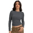 thumbnail image 6 of Womens Shirts Long Sleeve Crew Neck Ruched Stretch Basic Fitted Tee Shirts Tops, 6 of 6