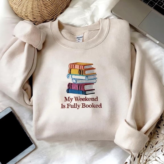 Embroidered Book Lover Sweatshirt: Cottagecore Reader Crewneck