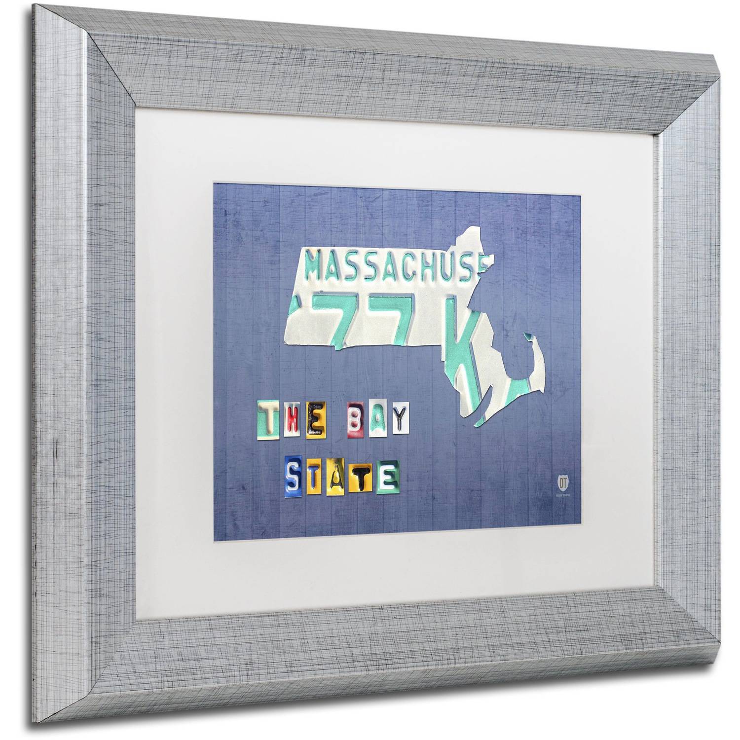 Trademark Fine Art 'Massachusetts License Plate' Canvas Art by Design Turnpike, White Matte, Silver Frame