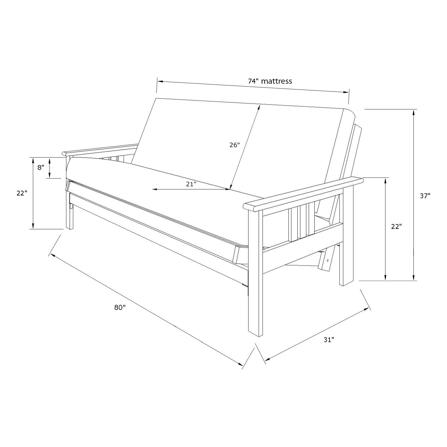 Futon Frame Set with Mattress - Foldable Hardwood Sofa Bed for Living Room