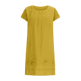 thumbnail image 3 of Summer Dresses for Women Casual Solid Linen Cotton Pleated T Shirt Midi Beach Party Sundresses Short Sleeve Tshirt Dresses Round Neck Sun Dress Wedding Guest Beach Dress, 3 of 6