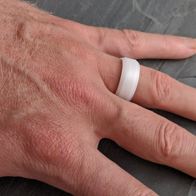 Pearl White Step Edge Breathable Silicone Ring for Men 9mm
