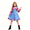 thumbnail image 4 of Girls Colorful Striped Long Sleeve Top & Printed Suspender Skirt Costume Set, Kids Dress Up Outfit for Halloween & Themed Party, 4 of 5