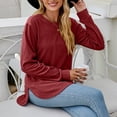 thumbnail image 6 of Hanerdun Women Round Neck Blouse Female Long Sleeve Slit Shirt Top Red L, 6 of 6