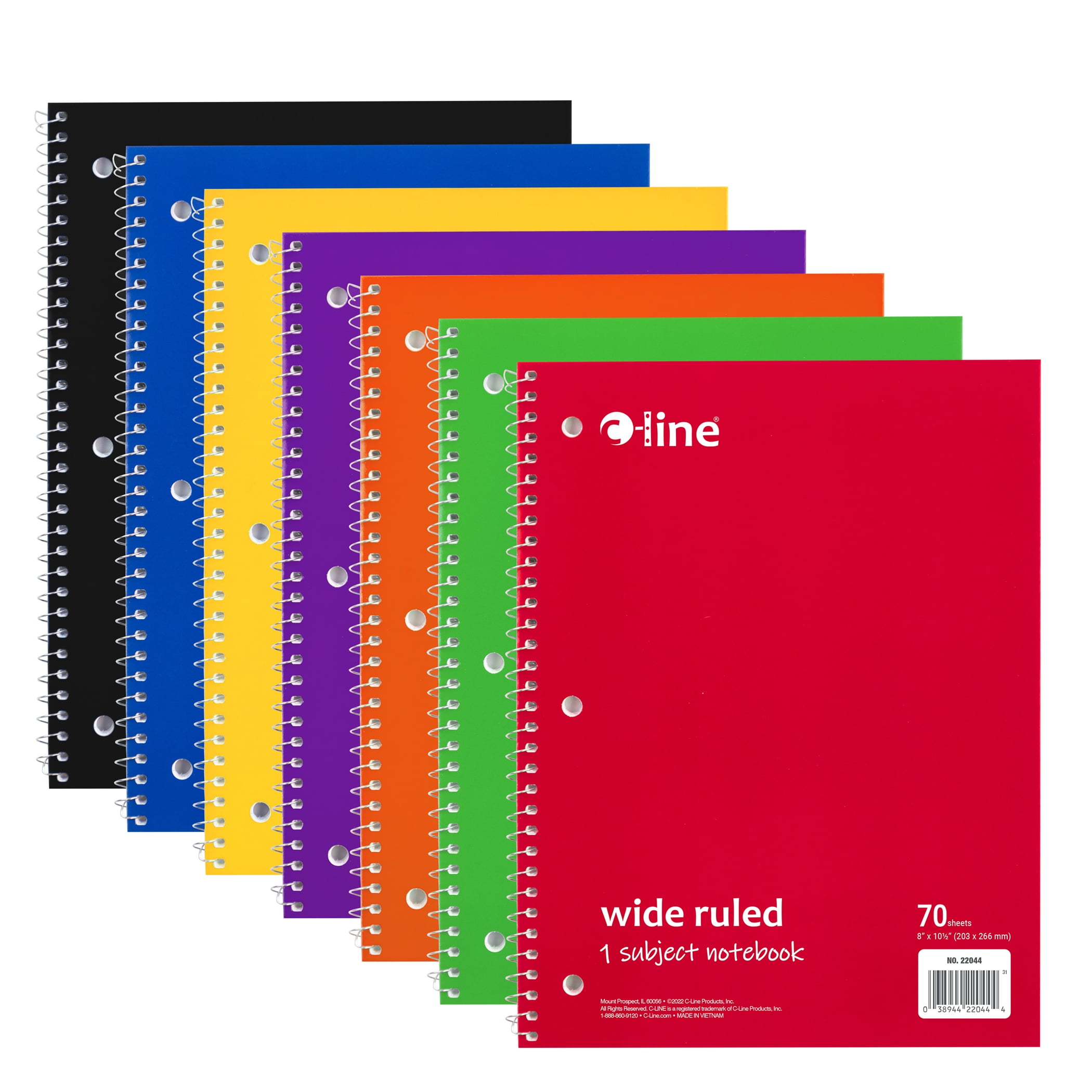 C-Line 1-Subject Notebook, 70 Page, Wide Ruled, Black, Pack of 12