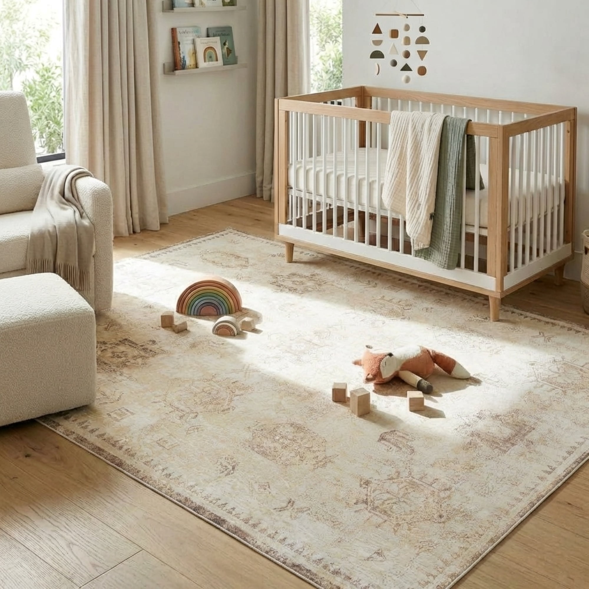 LR Home Brooke 5'3" x 7' Beige/Ivory Tribal Waterproof Non-Slip Machine Washable Indoor Area Rug