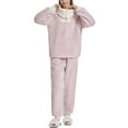 thumbnail image 2 of Defitshape Women's Long Sleeve Pajama Set Fuzzy Pj Fleece Pant Soft Warm Winter Loose Stretchy Lounge Set Thick Pink Large, 2 of 4