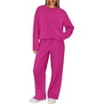 thumbnail image 6 of Nokdvo Women's 2 Piece Lounge Set Lightweight Casual Long Sleeve Pullover Tops Wide Leg Pants Crewneck Solid Color Fall Winter Sweatsuit Set with Pockets,Hot Pink 2XL, 6 of 6