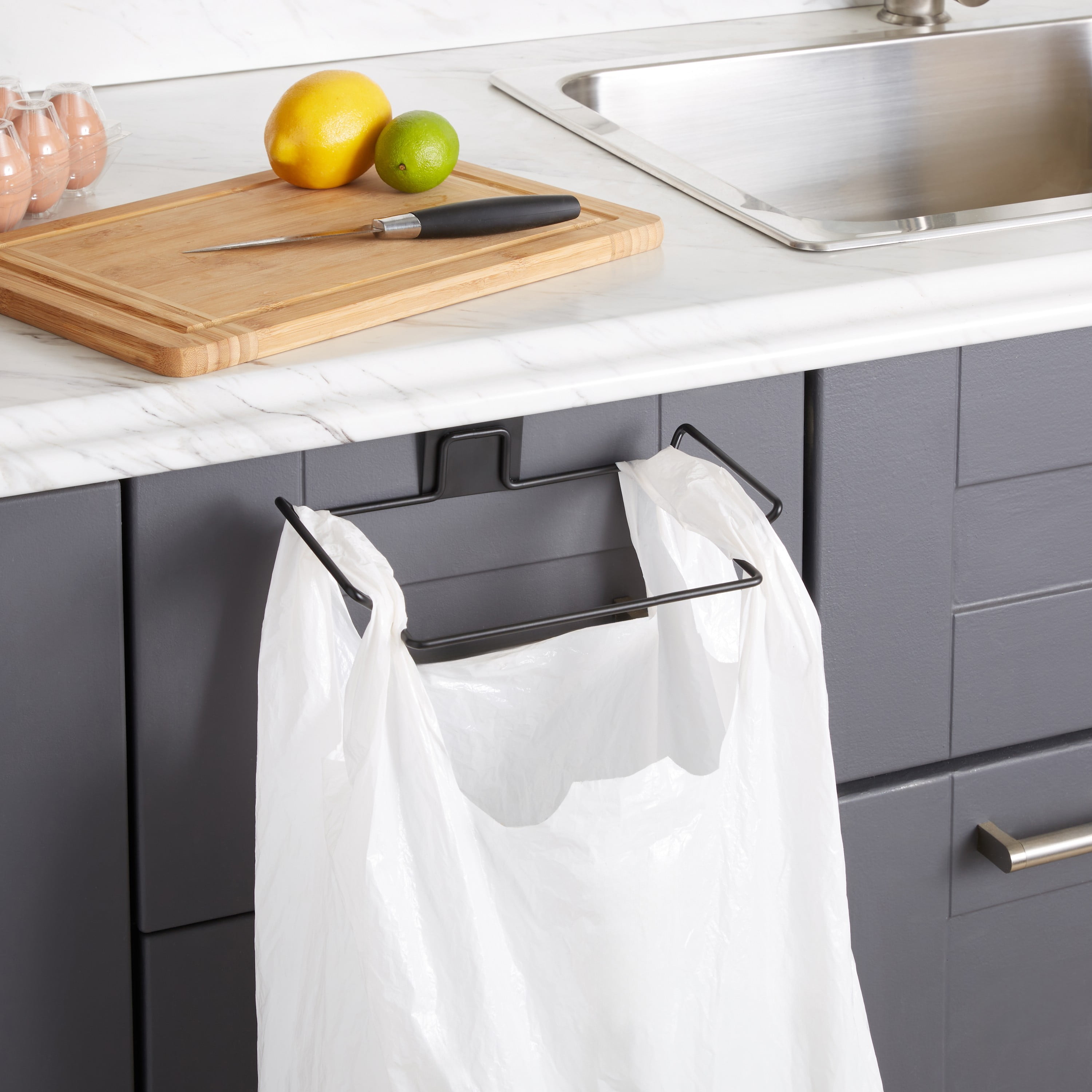 Kitchen Details Over the Counter Plastic Bag Holder in Matte black