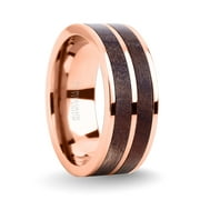Exotic Dark Walnut Wood Inlay Rose Gold Titanium Wedding Ring, 8mm, Size 15