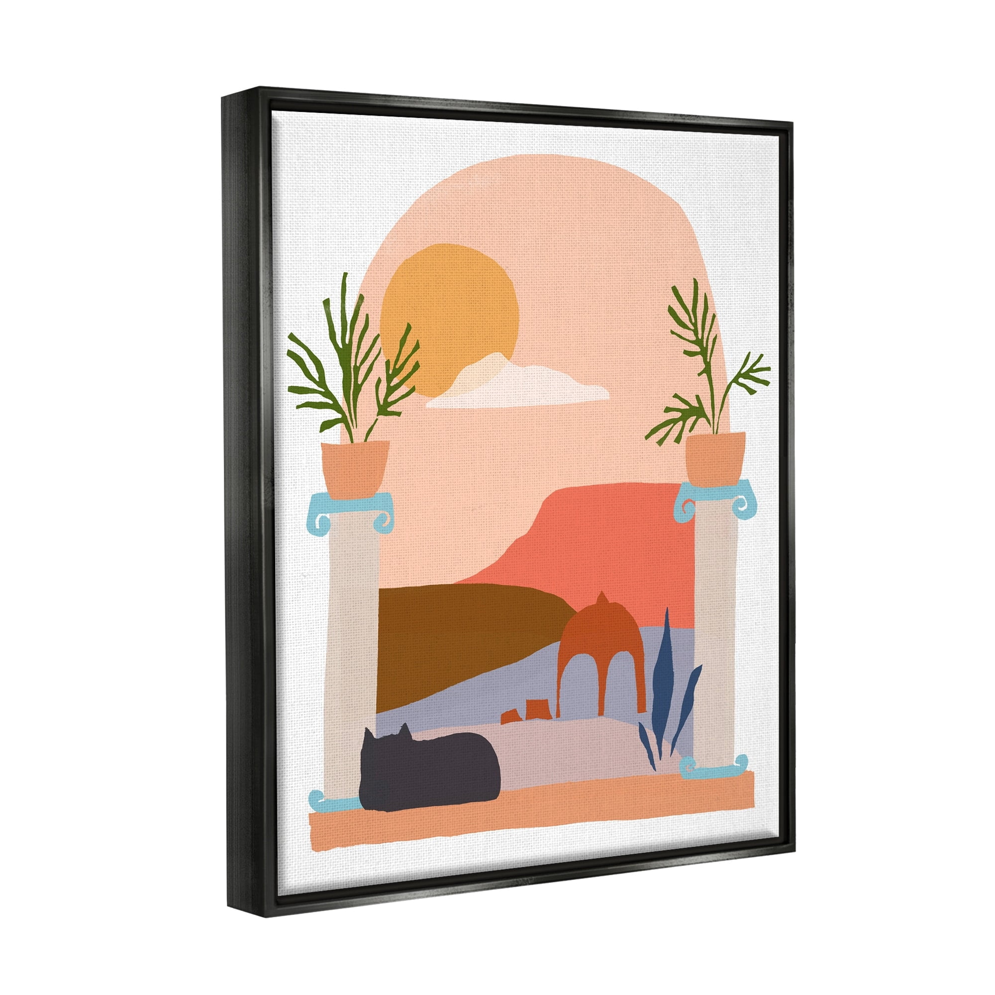 Stupell Industries Black Cat Watching Peaceful Sunny Hills Scenery Graphic Art Jet Black Floating Framed Canvas Print Wall Art, Design by June Erica Vess