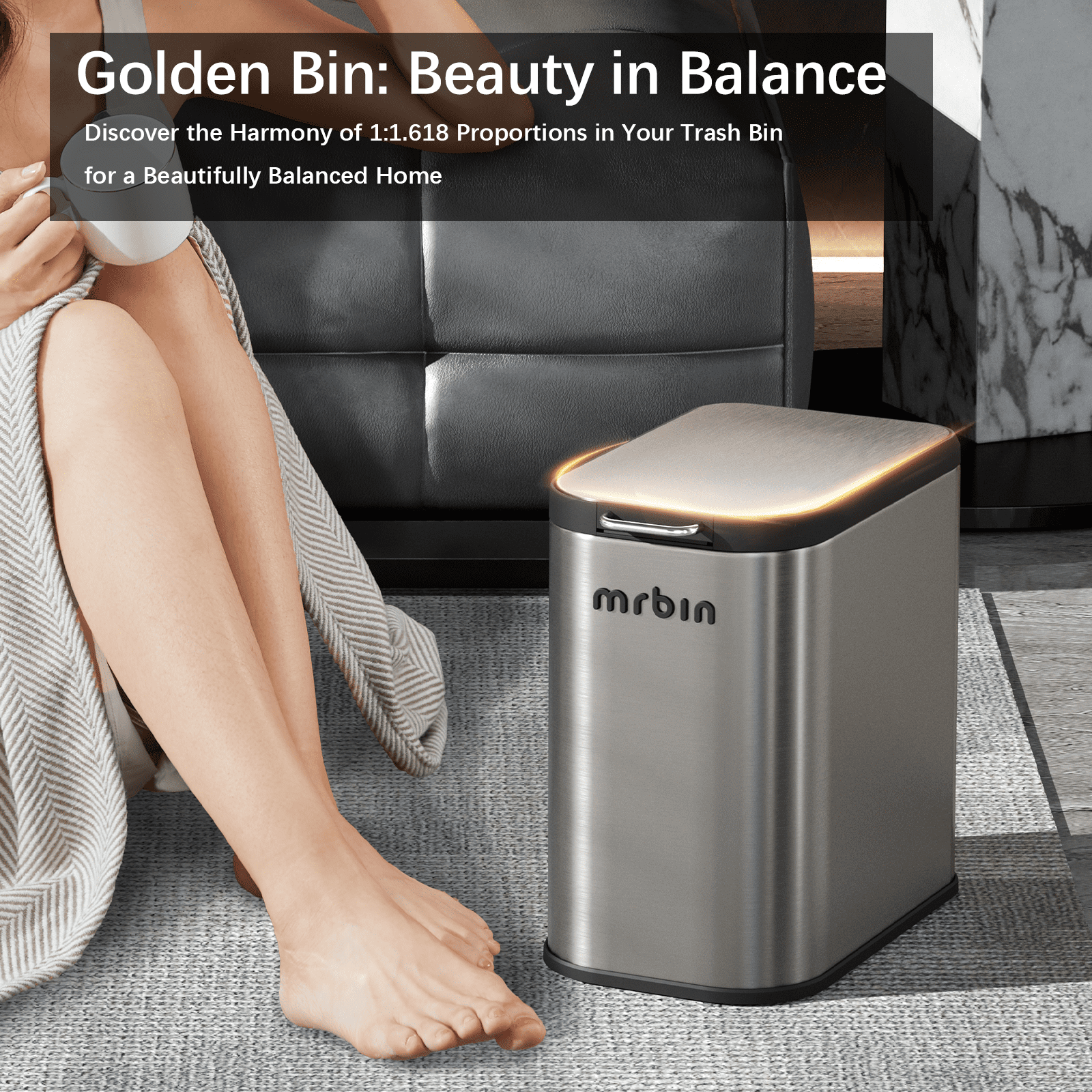 Mrbin Stainless Steel Bathroom Trash Can with Press Top Lid, 9L / 2.4gal Small Slim Metal Toilet Waste Basket for Narrow Bedroom, Kitchen, Vanity, Eclipse-Grey