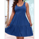 thumbnail image 5 of Vestidos de Verano para Mujer, de Gran Tamaño, con Hombros Descubiertos, Lisos, Sin Mangas, con Volantes en el Bajo, Vestidos Cortos con , Azul, Talla 5XL, 5 of 7