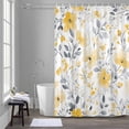 thumbnail image 5 of Country Style Shower Curtain for Bathroom, Yellow Flowers Gray Leaf Floral Waterproof Cloth Fabric Bathroom Accessories Set with 12 Rust Proof Plastic Hooks, 54"x78", 5 of 9