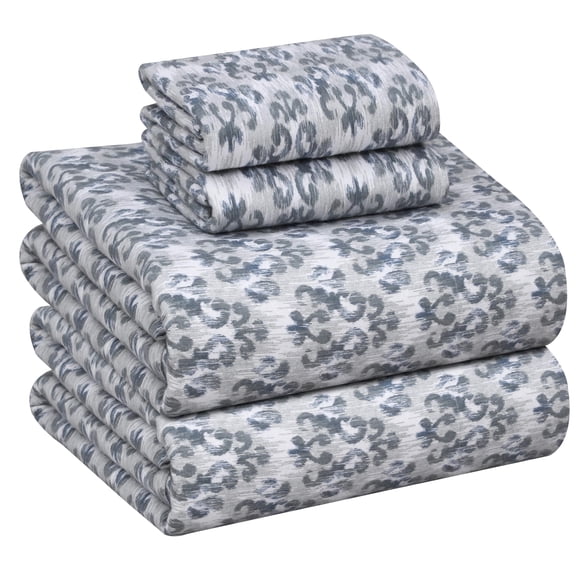 RUVANTI Flannel Sheets Queen Size - 100% Cotton Double Brushed Bed Sheets, Deep Pockets 16 Inches Queen Sheet Set, All Seasons Breathable & Extra Soft - Warm & Cozy, 4 Piece, Damask