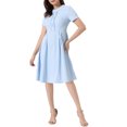 thumbnail image 4 of INSPIRE CHIC Women's Round Neck Short Sleeve Pleated Vintage 1950s Midi Dress M Light Blue, 4 of 6