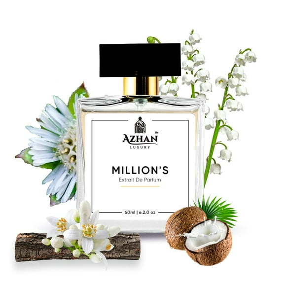 Azhan Luxury Million's Extrait De Parfum For Men & Women 60ml, 2.02 Fl.oz. | Strong & Long Lasting Unisex Fragrance- With White Floral, Leather & Coconut Notes | Luxury Gift For Birthday, Anniversary