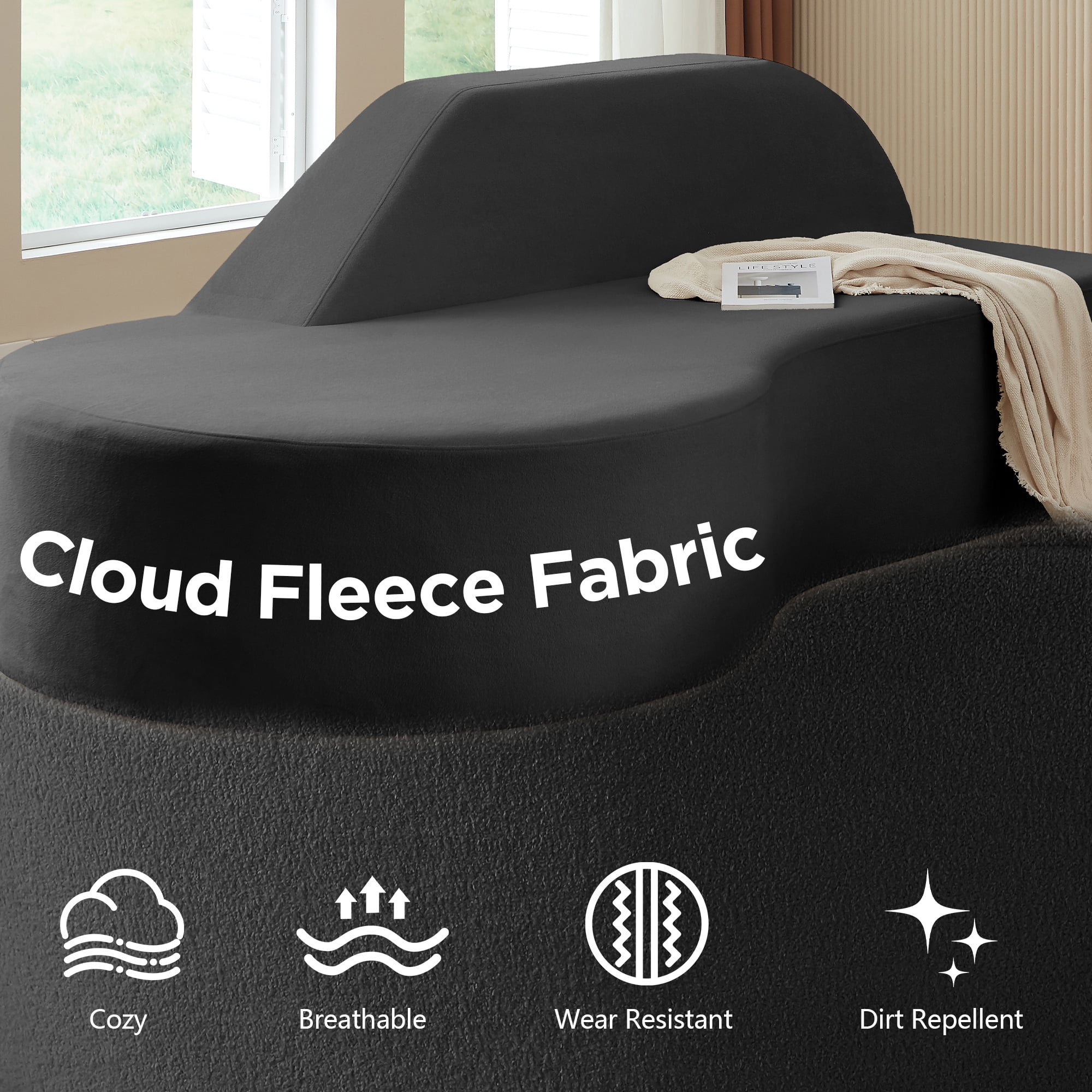 Aukfa 91" Modern Cloud Sofa Curved Boneless Couch Deep Seat Sofa for Living Room Bedroom, Chenille, Dark Gray