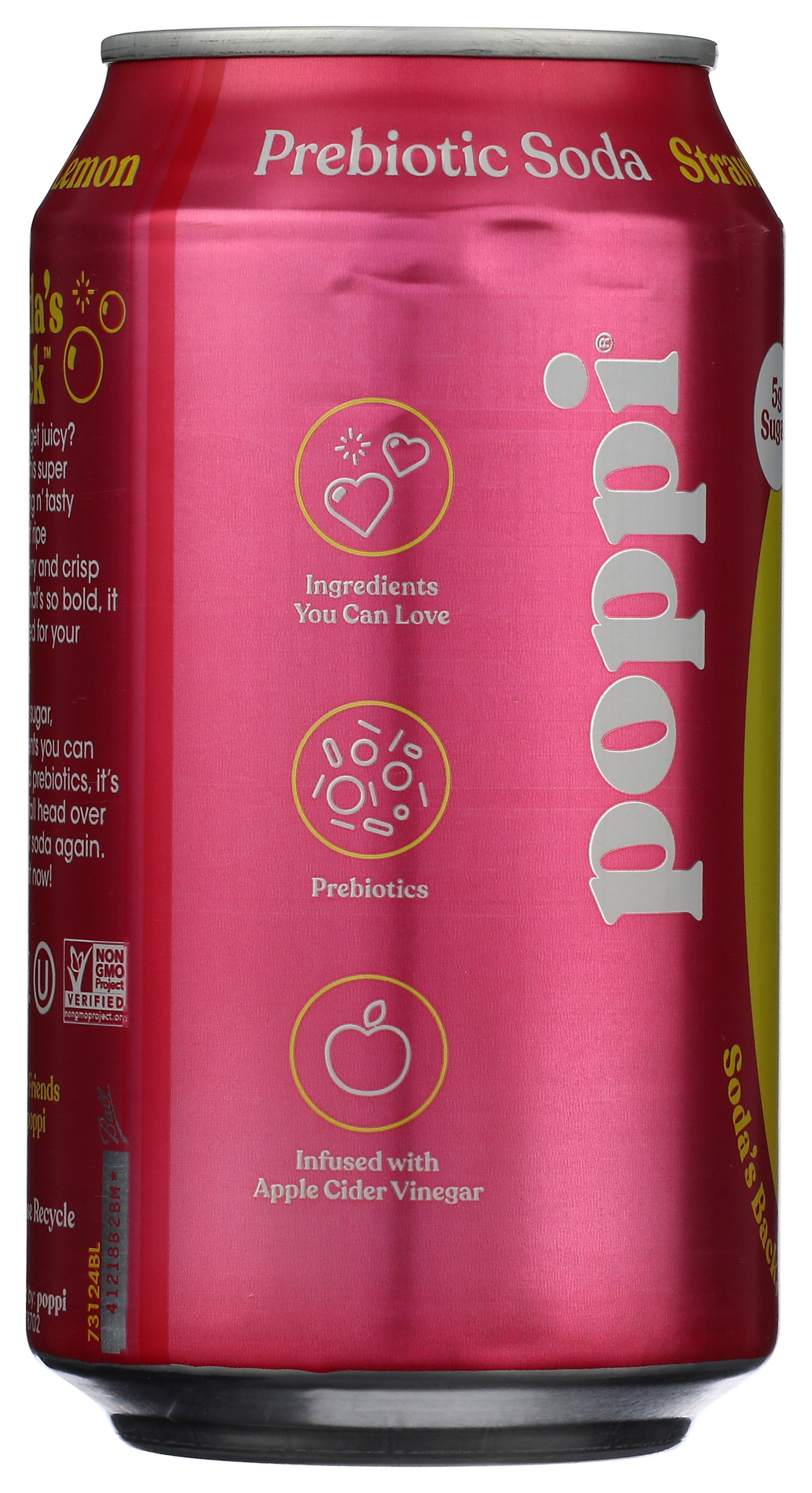 Pack of 12, Poppi Strawberry Lemon Prebiotic Soda, 12 fl oz
