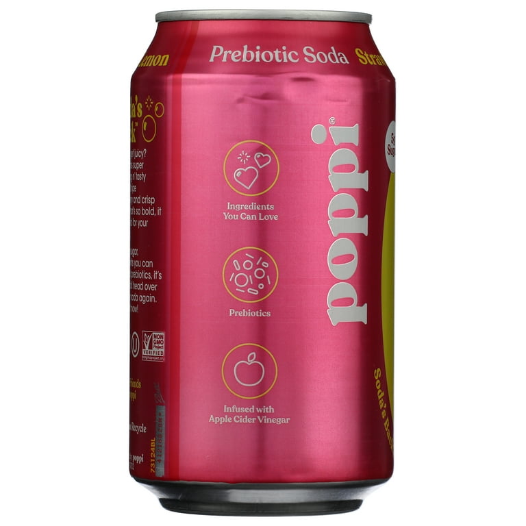 Pack of 12, Poppi Strawberry Lemon Prebiotic Soda, 12 fl oz