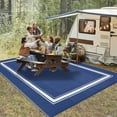 thumbnail image 3 of FairOnly 9'x12'Portable Solid Color Outdoor Rug Modern Reversible Waterproof Lightweight Mat for RV Beach & Backyard,Dark Blue, 3 of 6